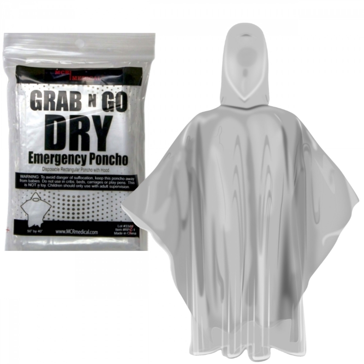 Grab-N-Go Dry Emergency Rain Poncho, Clear